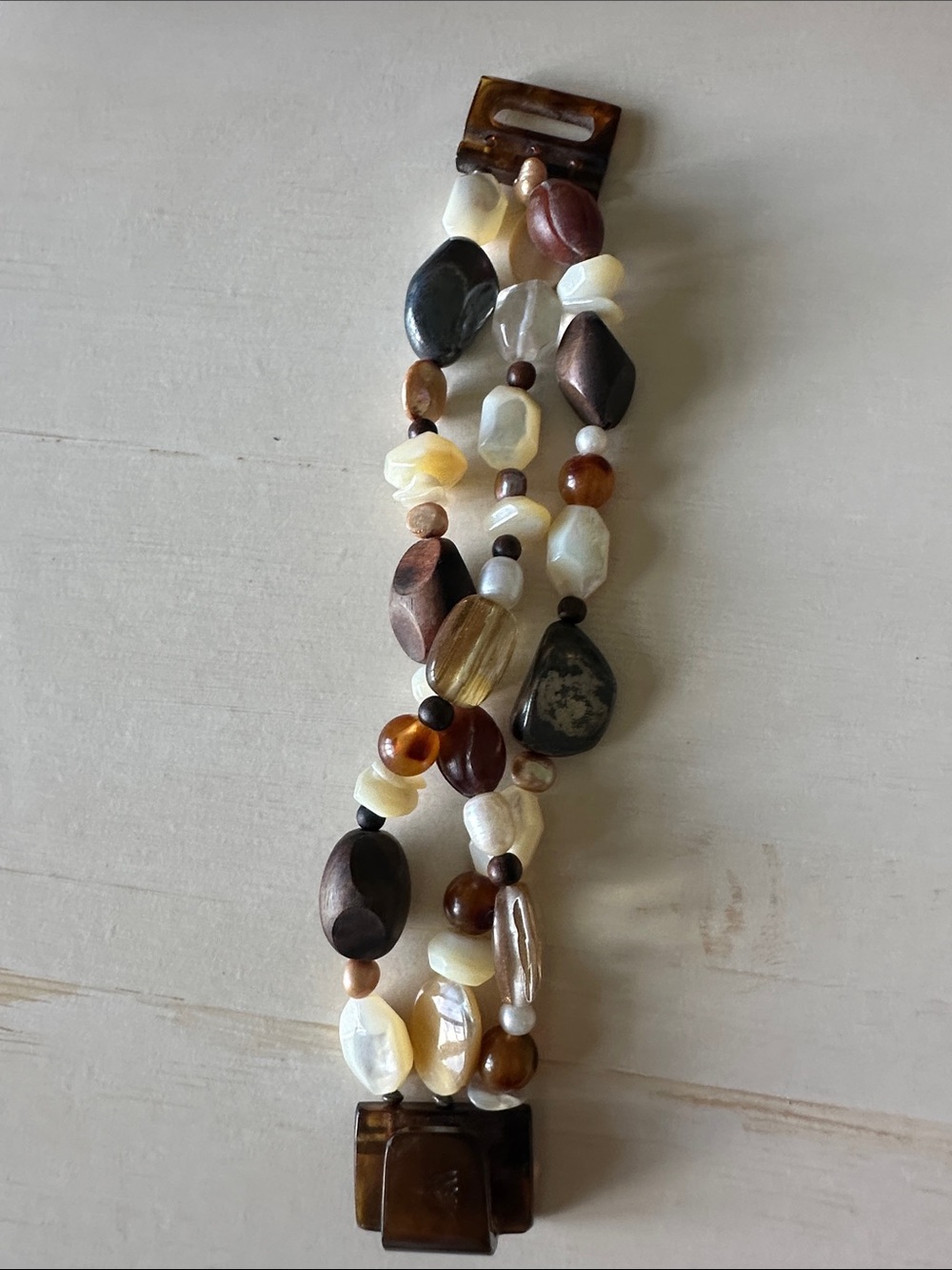 Silpada Brown, Cream & Amber Multi-Strand Beaded Bracelet